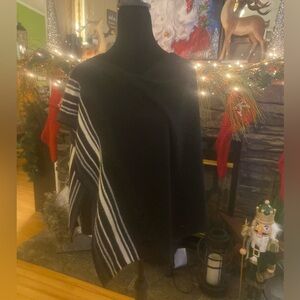 Magaschoni Black Striped Cashmere Poncho